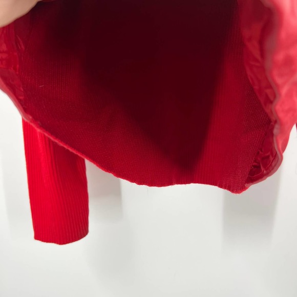 Pendleton Oregon Vintage Wool Leather Sweater Jacket Solid Red Zippered Medium - Picture 7 of 9